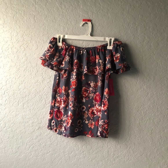 Xhilaration Tops - Gray/Floral, Xhilaration Off The Shoulder Top, XS